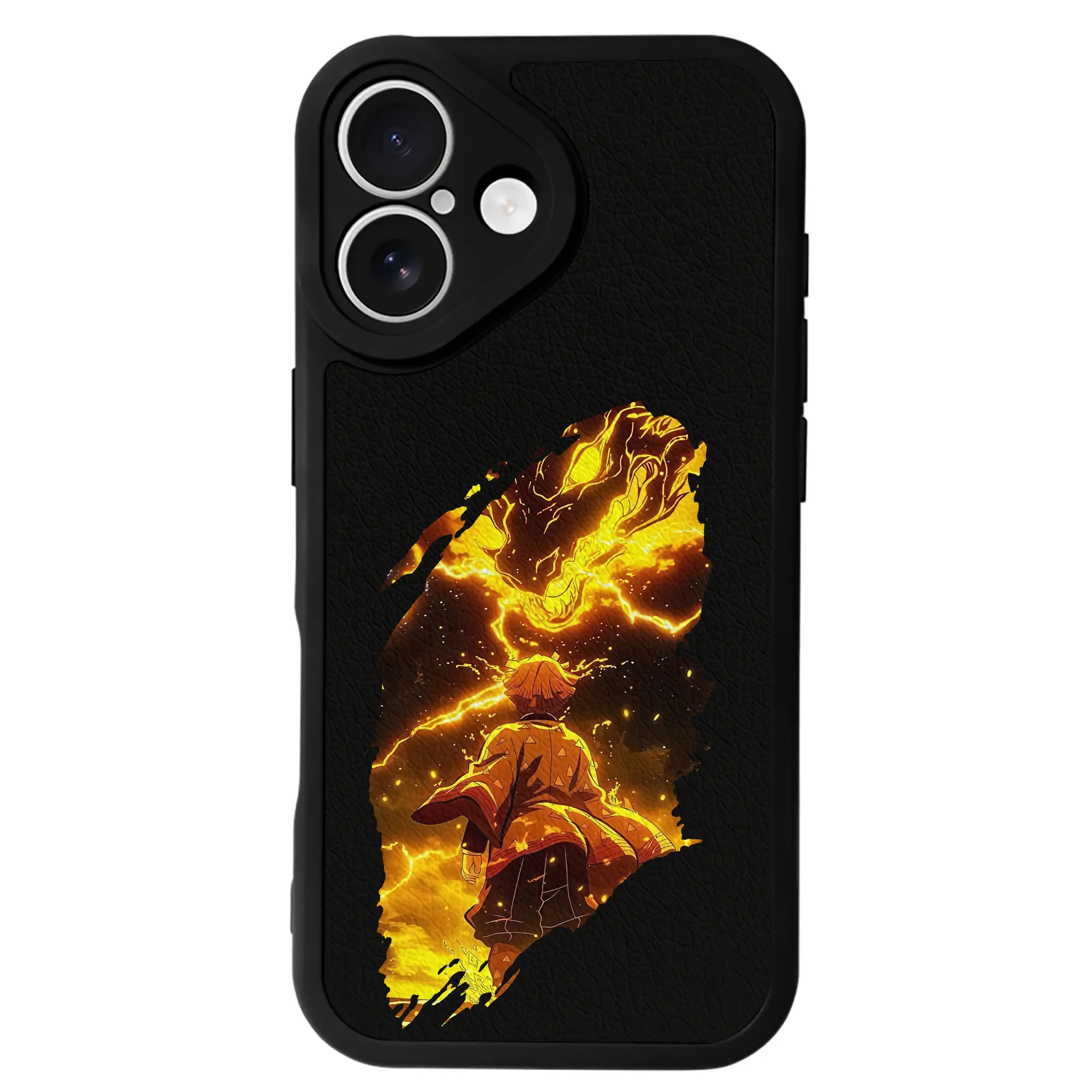 鬼滅の刃 グッズ,我妻 善逸 - IPhone 16シリーズ対応 ・ シリコンスマホケース ・ レザー調 ・ 高精度フィット ・ 耐衝撃 ・ ワイヤレス充電対応 ・ 精密カット